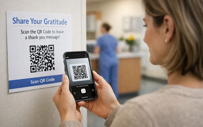 Patient scanning a QR code