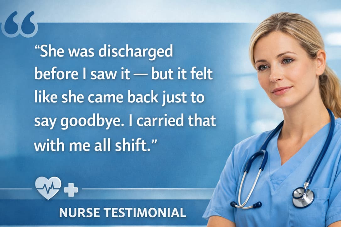 Nurse reading a thank-you message