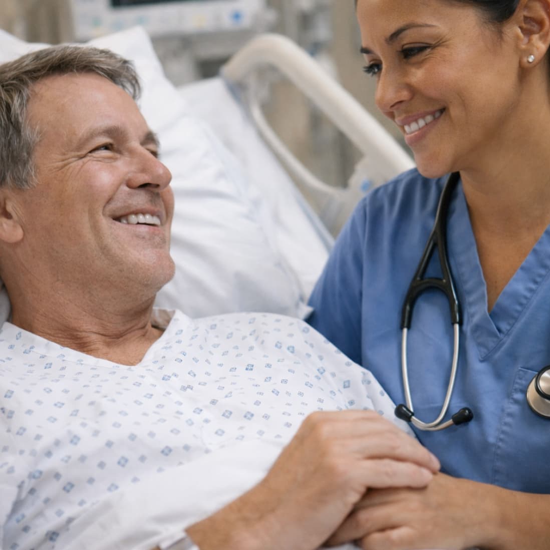 Patient smiling warmly at their nurse
